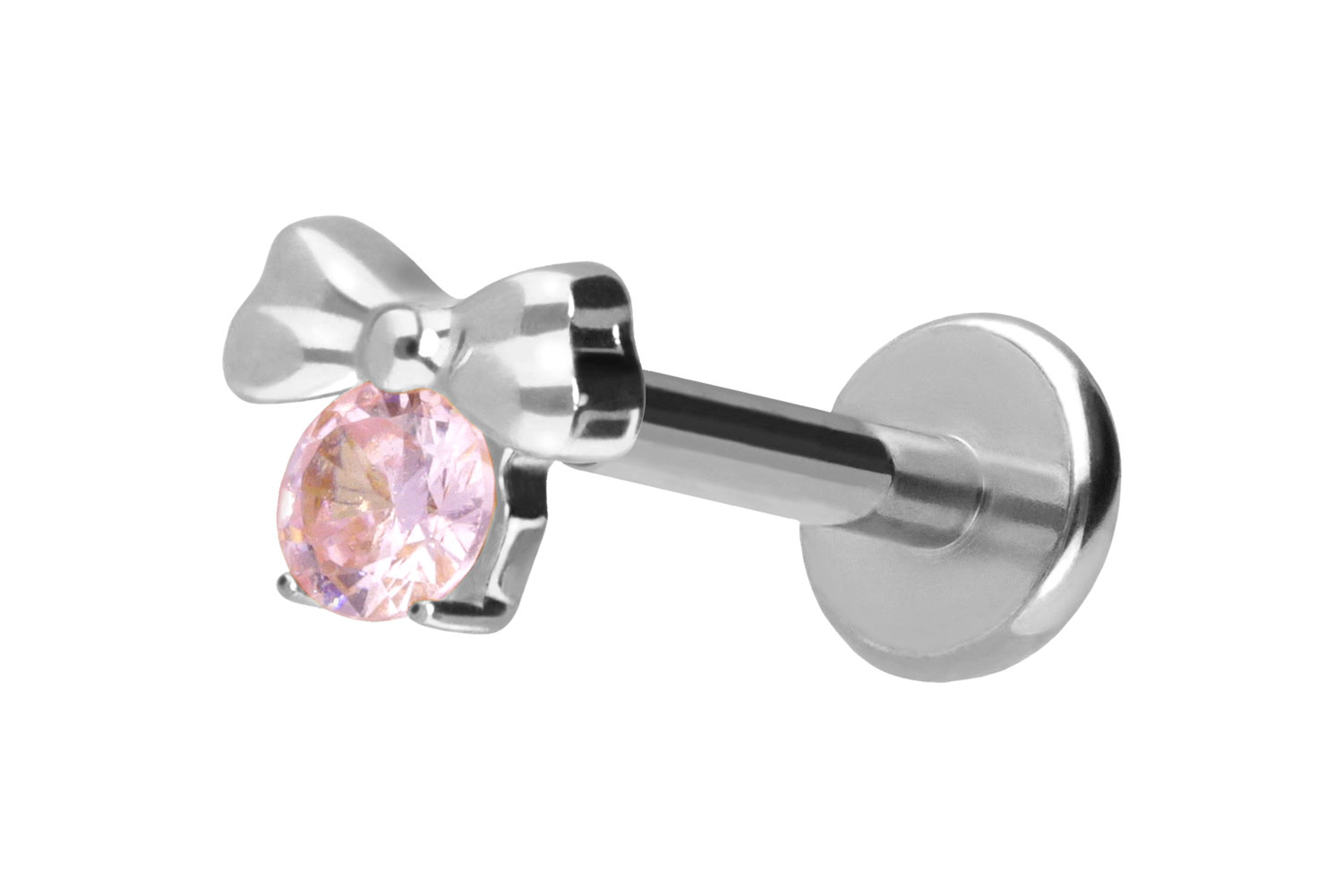 Titan Labret Piercing mit Push Fit SCHLEIFE + KRISTALL